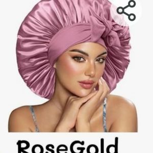 New in package Single Layer rose color Satin hair bonnet with long ties